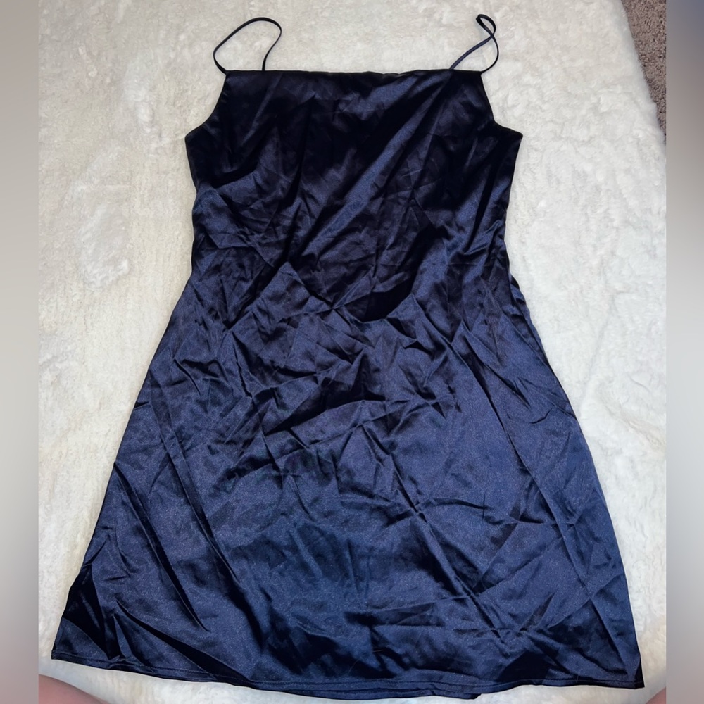 Navy Blue Satin Dress